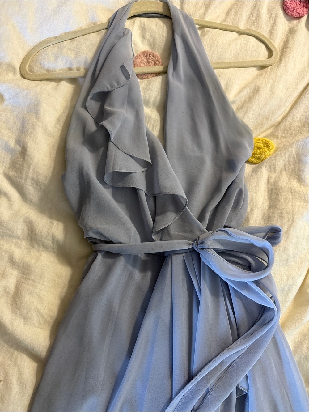 nouvelle AMSALE Powder Blue Halter Ruffle Chiffon Dress